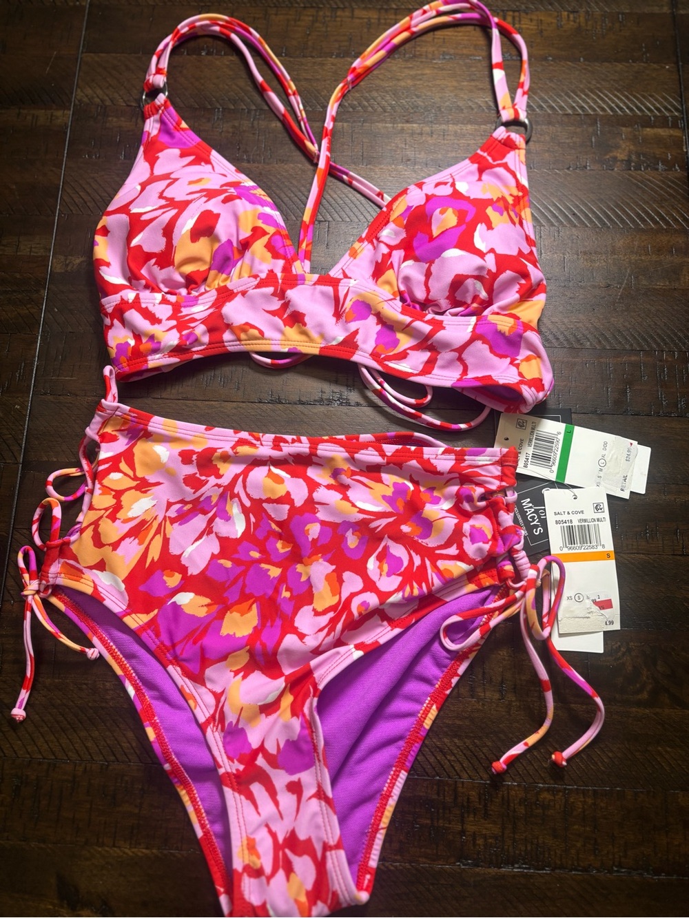 Salt + Cove Flutter By X-Back Bikini Top:Large High Waist Bottoms Small New #004
